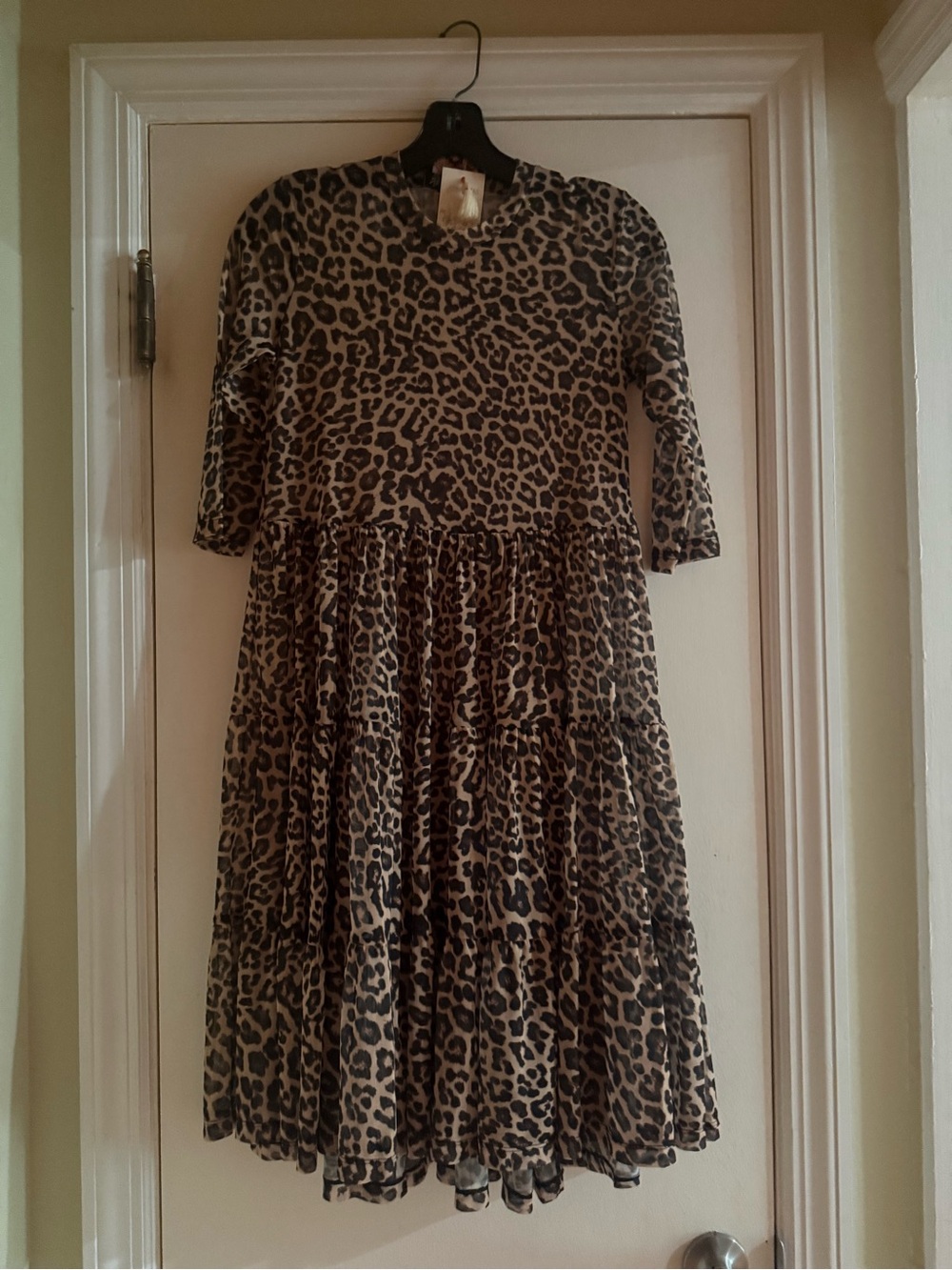 Johnny Was Girls' Leopard Print Mesh Tiered Dress - Brown & Black